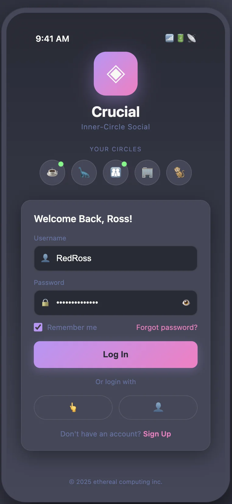 Crucial login screen: your circles greet you before your feed ever could